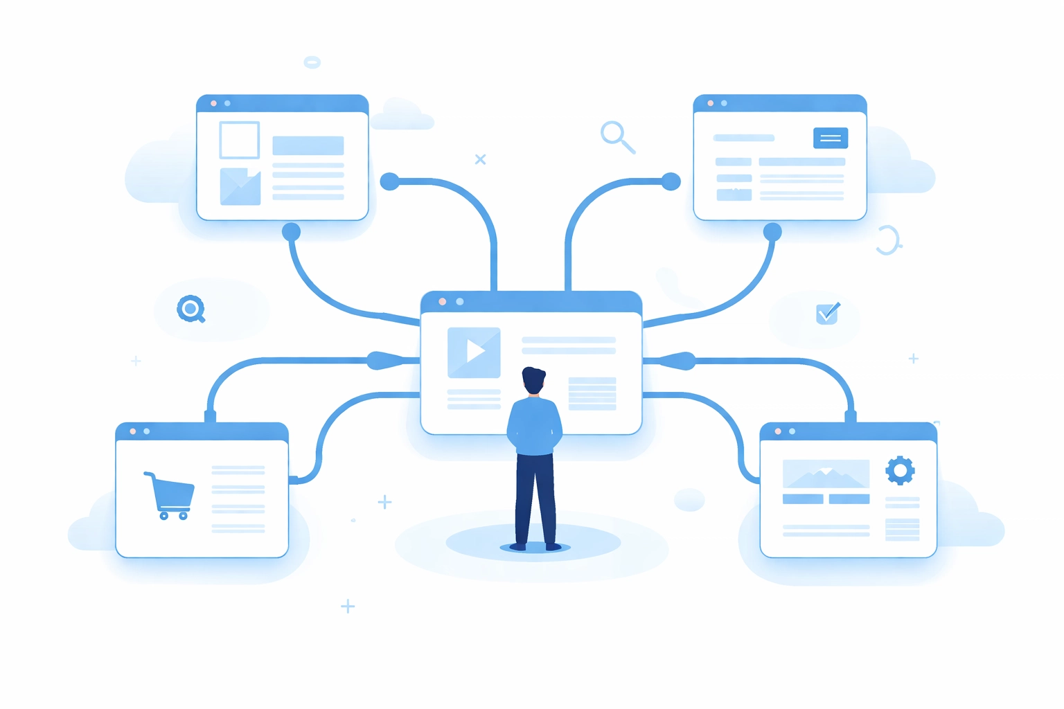 Sitemap-style illustration of clear website navigation structure improving user experience and SEO