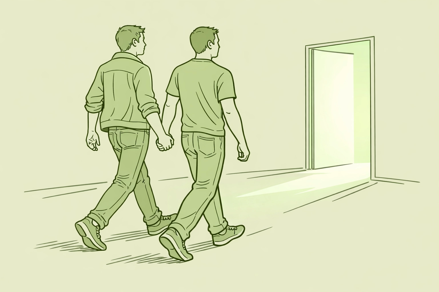 MM couple holding hands and walking toward a new beginning, reflecting themes of mending a shattered life.