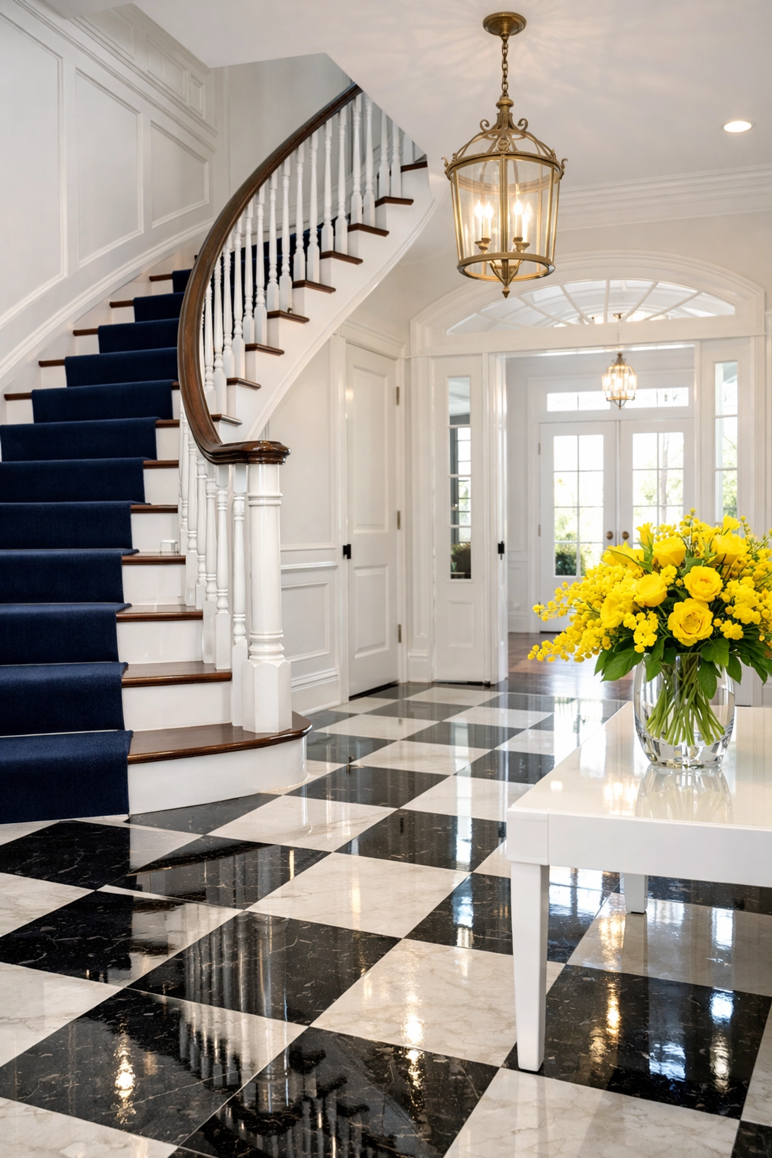 Immaculate Dover foyer with polished marble floors from a premium residential cleaning Massachusetts service.