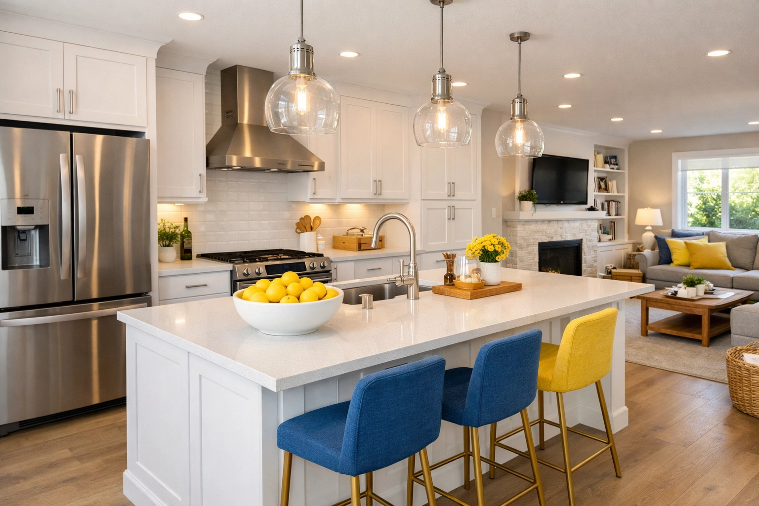 Impeccably clean modern kitchen with white cabinetry and stainless steel appliances in Natick MA.