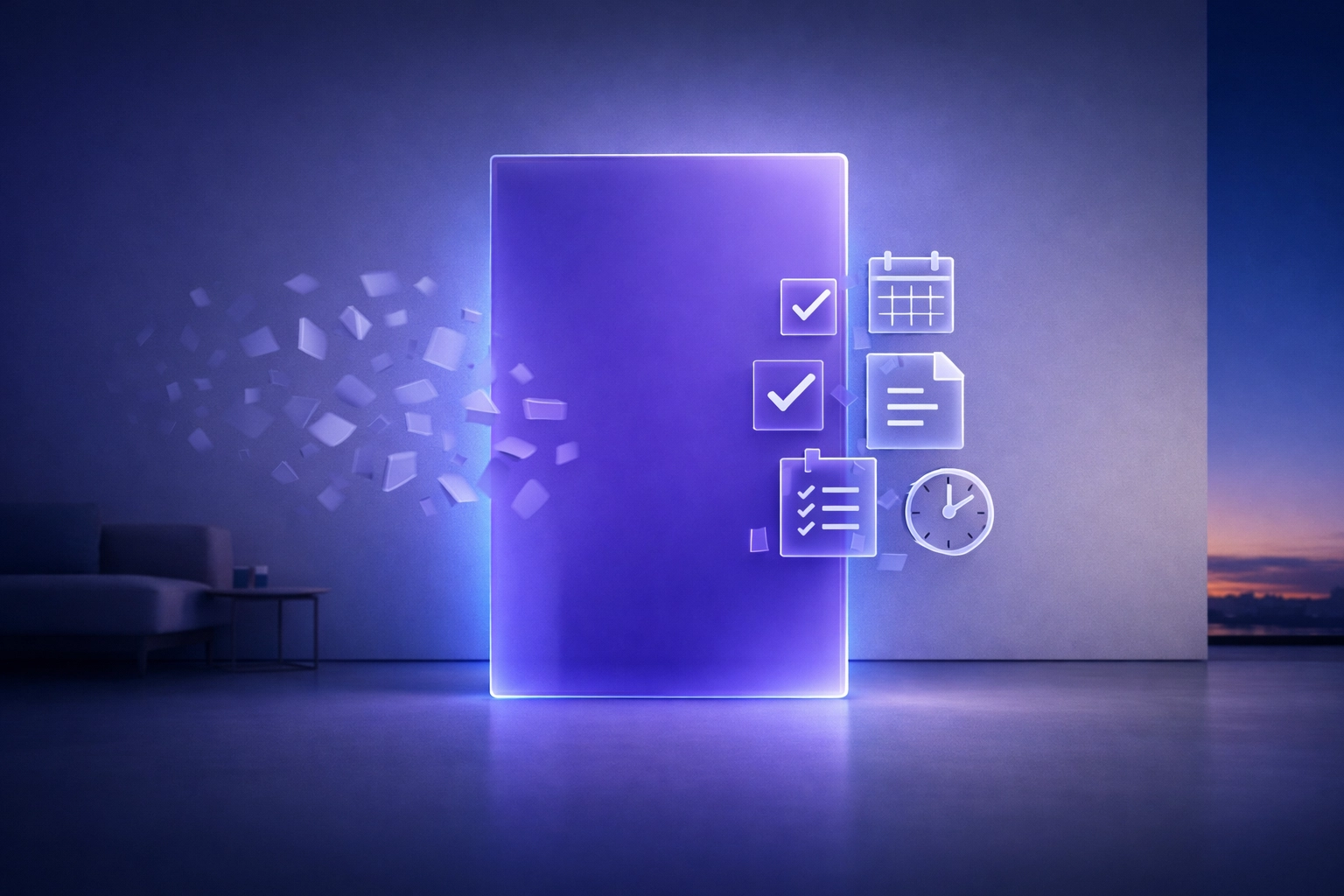 Modern visual task organizer in a sleek home helping manage executive dysfunction and adulting tasks.