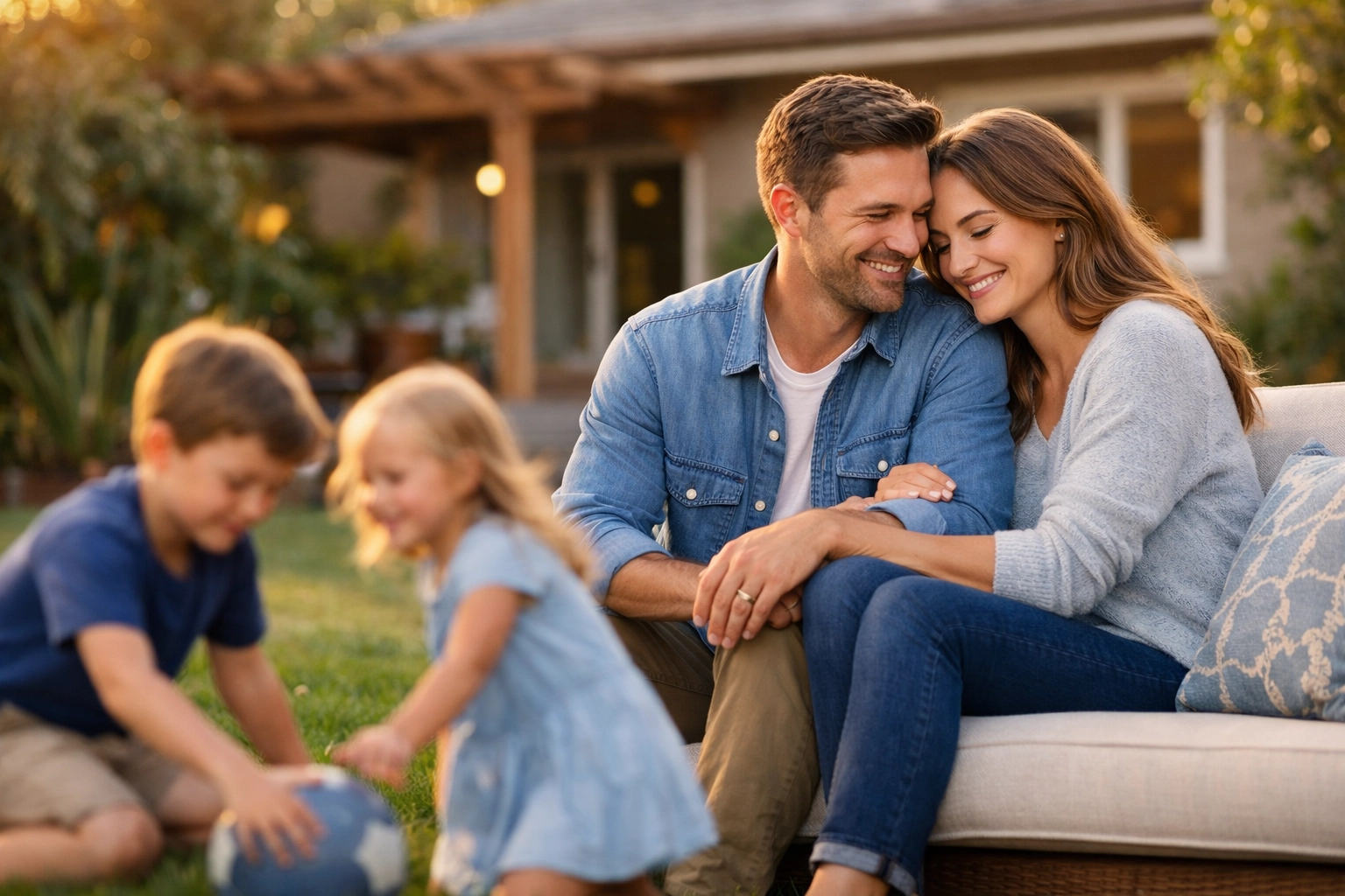 Parents and children in a California backyard reflecting the peace of mind from term life insurance.