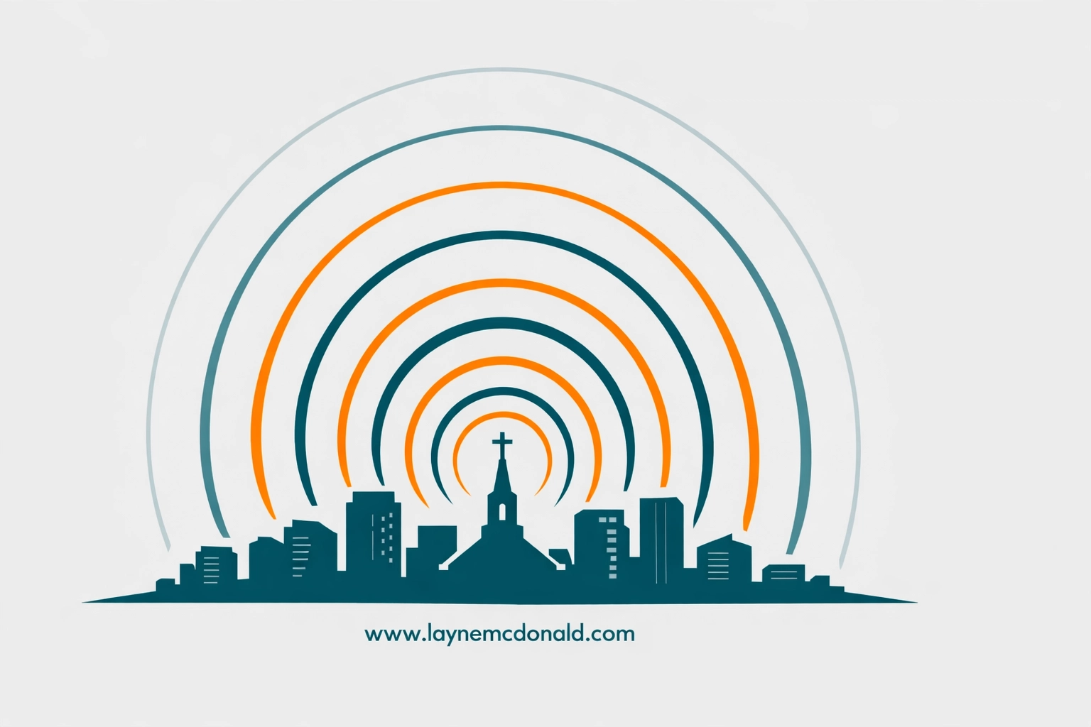 Vector city skyline with pulse waves representing a church's outward mission and impact on its local community.