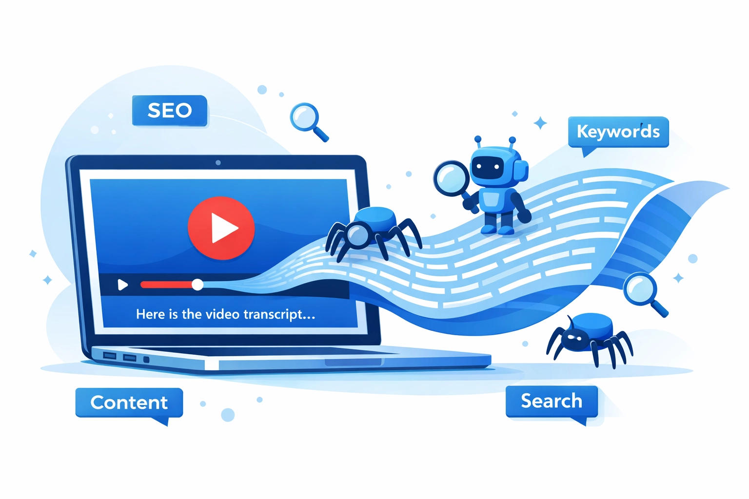 Video captions and transcripts being indexed by search engine crawlers for improved SEO visibility