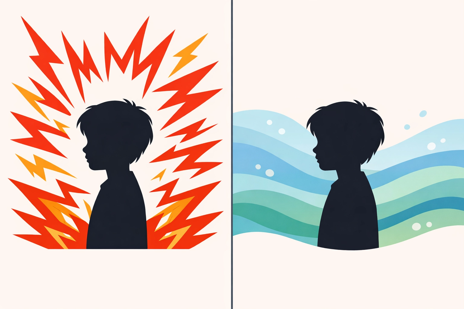 Visual comparison of sensory overload versus calm sensory regulation in morning routines
