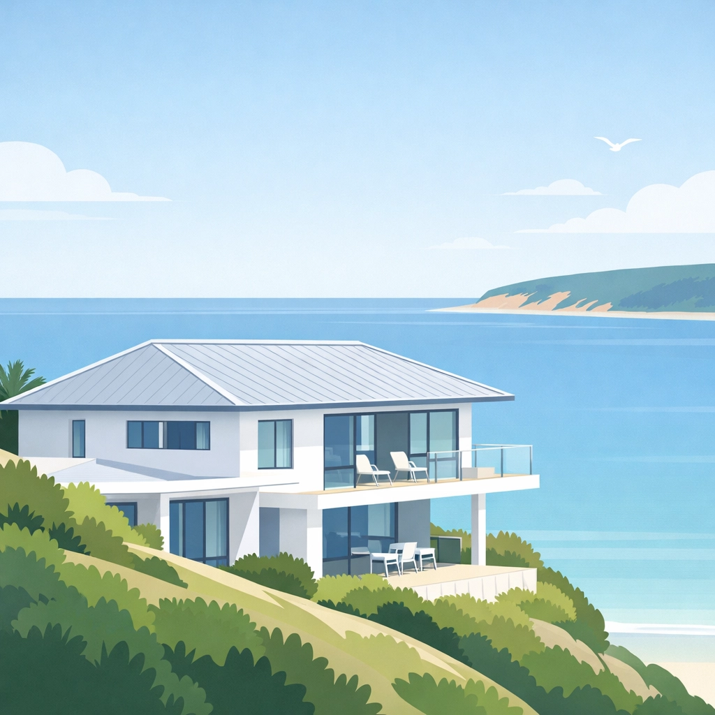 Modern Northern Beaches home featuring durable metal roofing for harsh Sydney coastal weather.