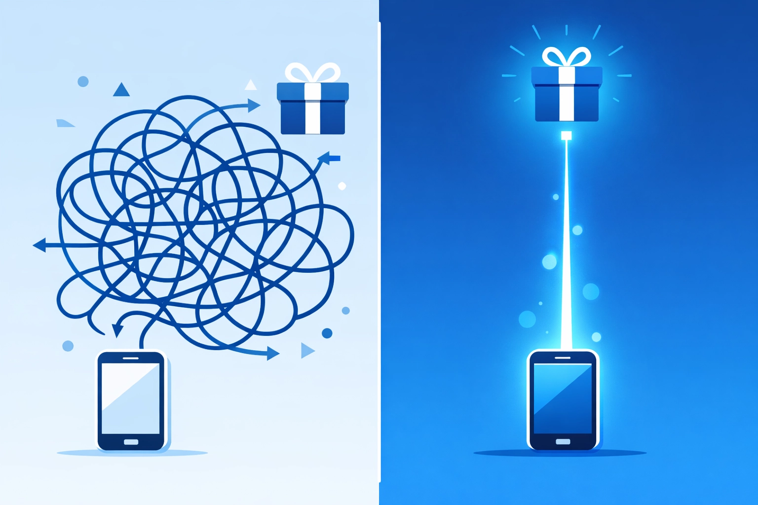 Comparison between a cluttered homepage and a streamlined, high-converting Google Ads landing page