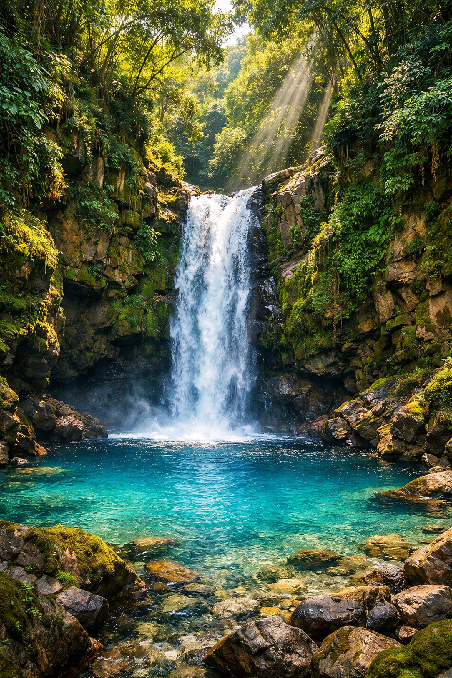 Beautiful tropical waterfall in Guanacaste, highlighting local adventure tours near Liberia, Costa Rica.