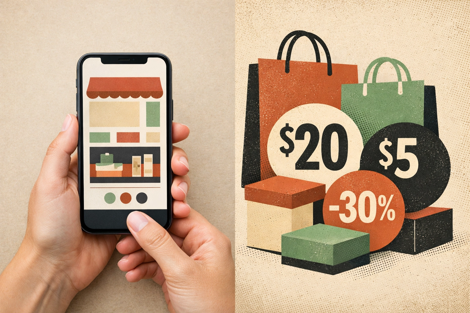 Smartphone showing online store layout with shopping elements for small business e-commerce websites