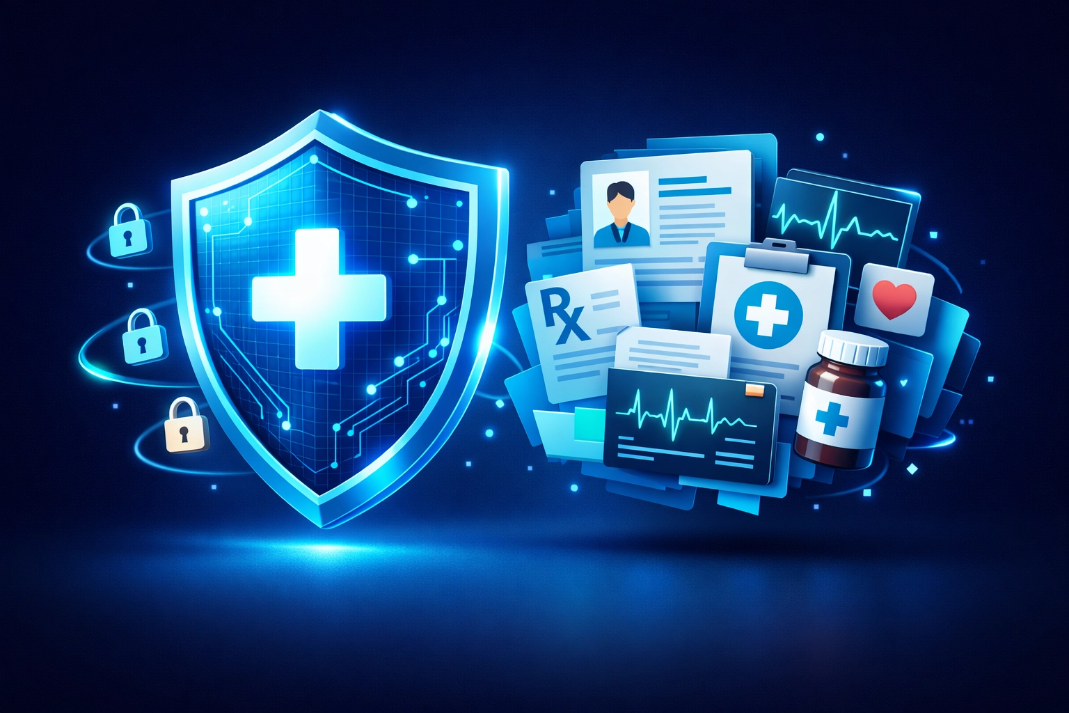 Digital shield protecting patient medical records and ePHI data security in HIPAA compliance