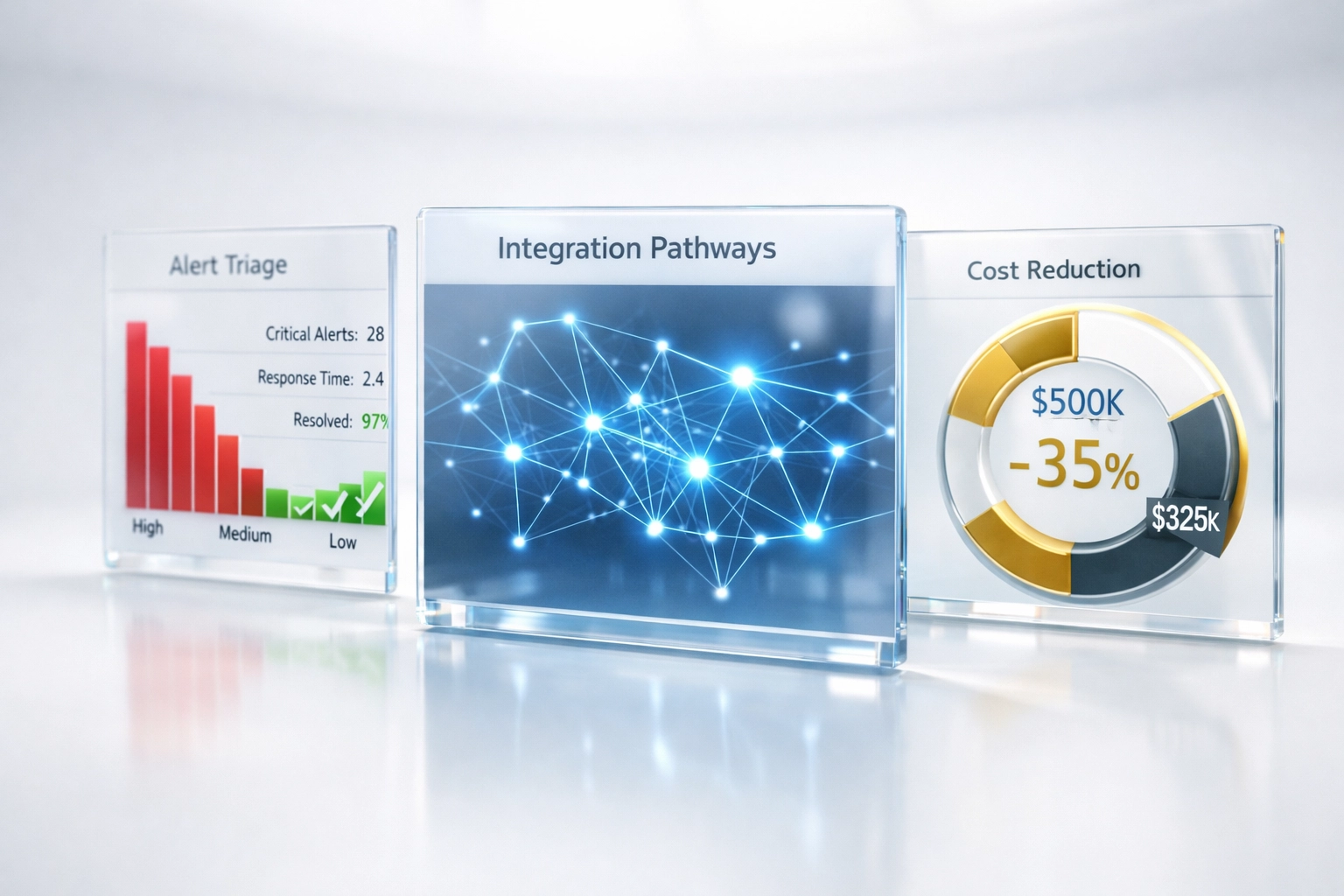 ServiceNow ITOM dashboard displaying 35% consulting cost reduction through automated alert triage