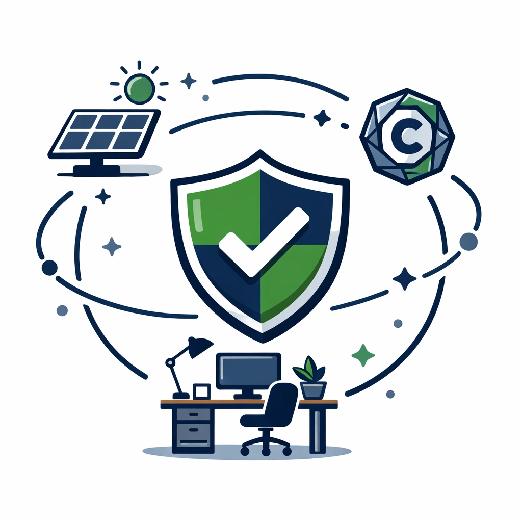 2026 tax update illustration showing clean energy credits, cryptocurrency, and remote work tax protection icons.