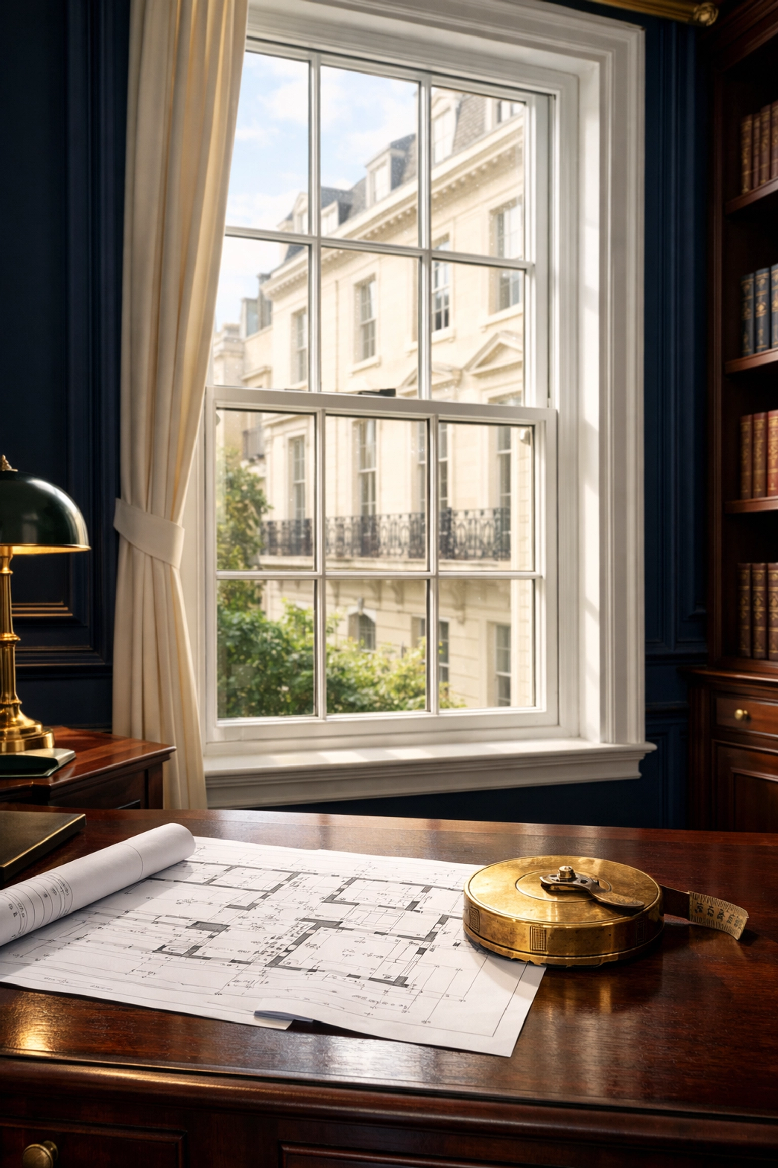 Professional secondary glazing on a Georgian sash window in a Mayfair home highlighting cost per m2 value