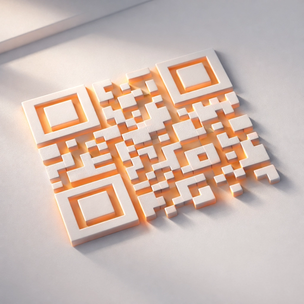 Minimalist branded QR code used to sync short links for multi-channel marketing campaigns.