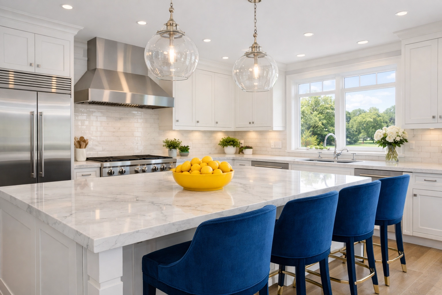 A spotless high-end kitchen in a modern estate cleaned by professional house cleaning services in MA.