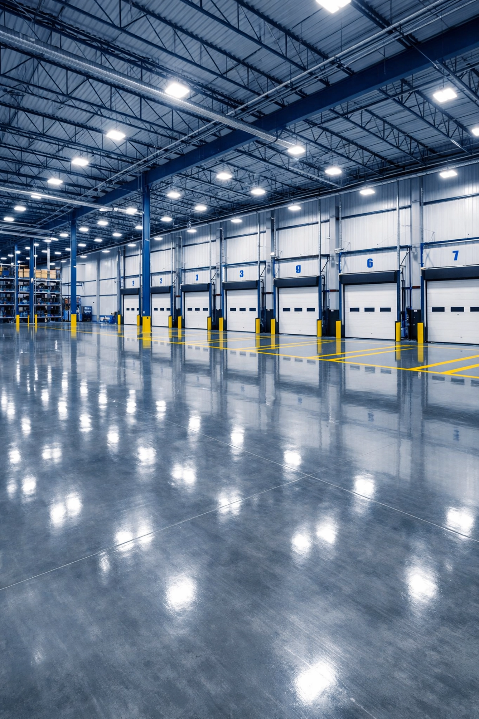 Spotless industrial warehouse in Taunton featuring polished concrete floors and organized loading zones.