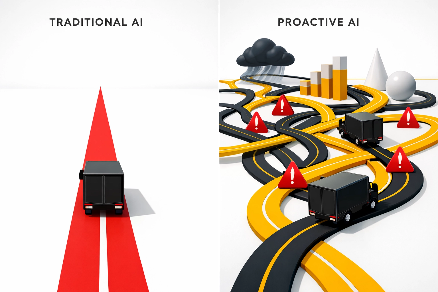 Agentic AI vs Traditional AI: Which Is Better For Your Business in 2026? 3 Supply chain comparison: traditional AI predictive routing versus agentic AI adaptive logistics management
