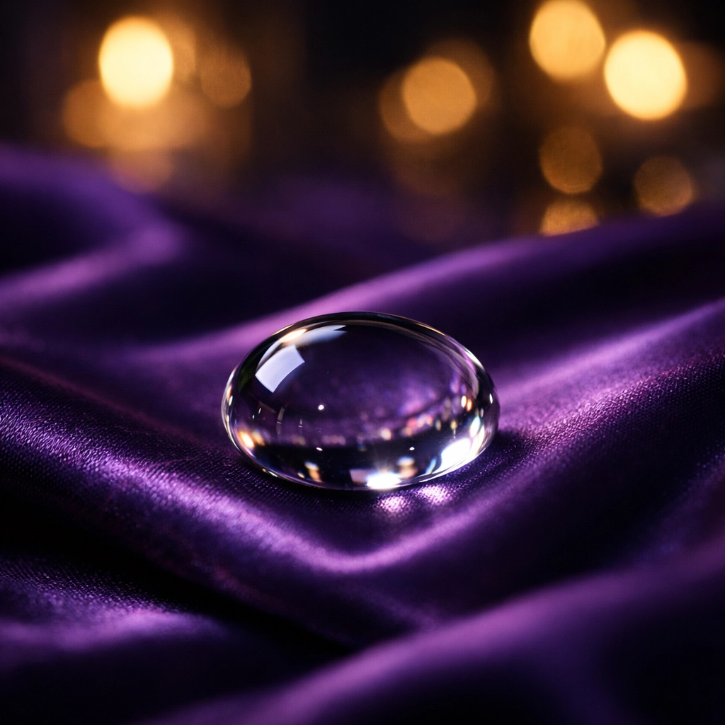Smooth liquid droplet on silk symbolizing the importance of lubrication for an intimate experience.