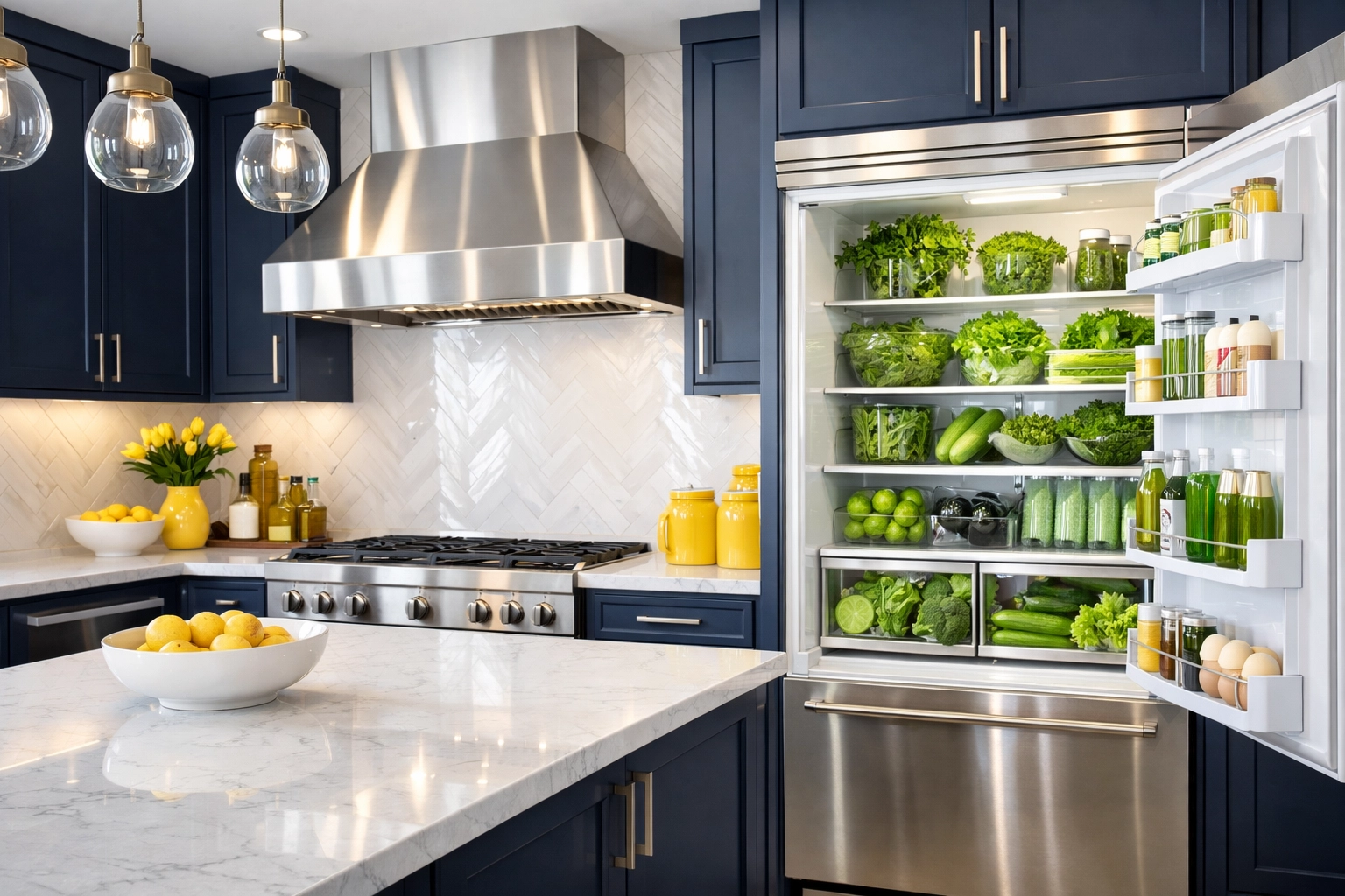 Professional deep cleaning Westborough kitchen with sparkling white marble countertops and clean appliances.