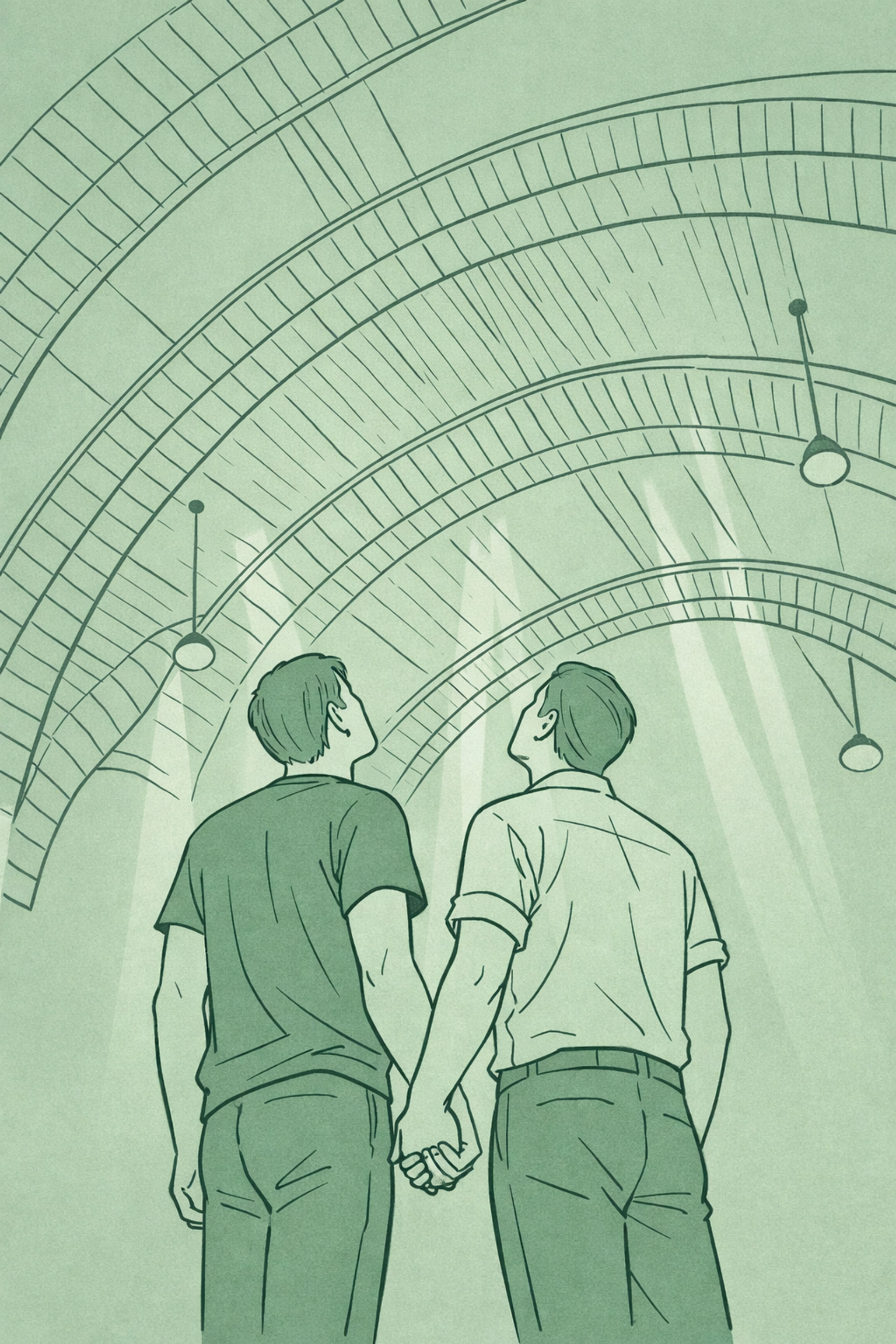 Gay couple at Heaven nightclub London beneath iconic arched ceilings of G-A-Y venue
