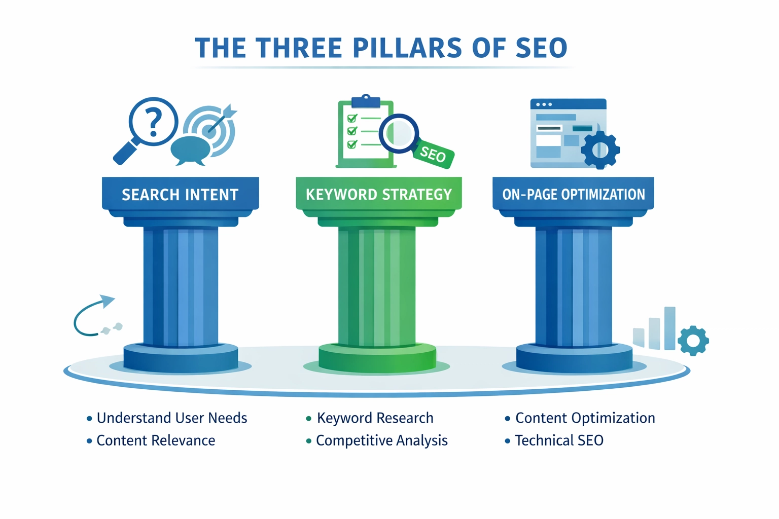 Three pillars of SEO strategy - search intent, keywords, and optimization by Simon Leung