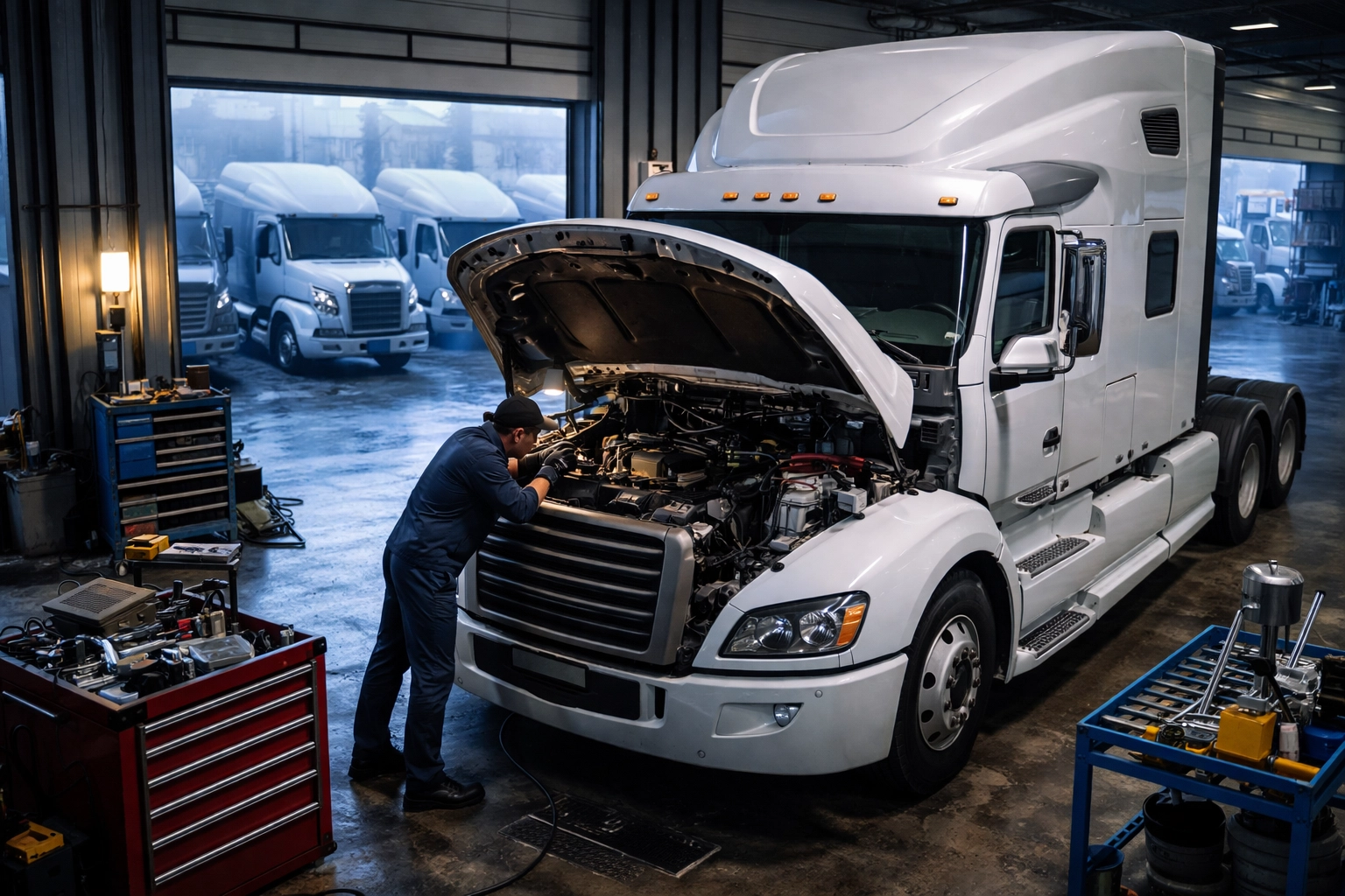 Fleet truck in a repair shop illustrating operational downtime and hidden accident costs
