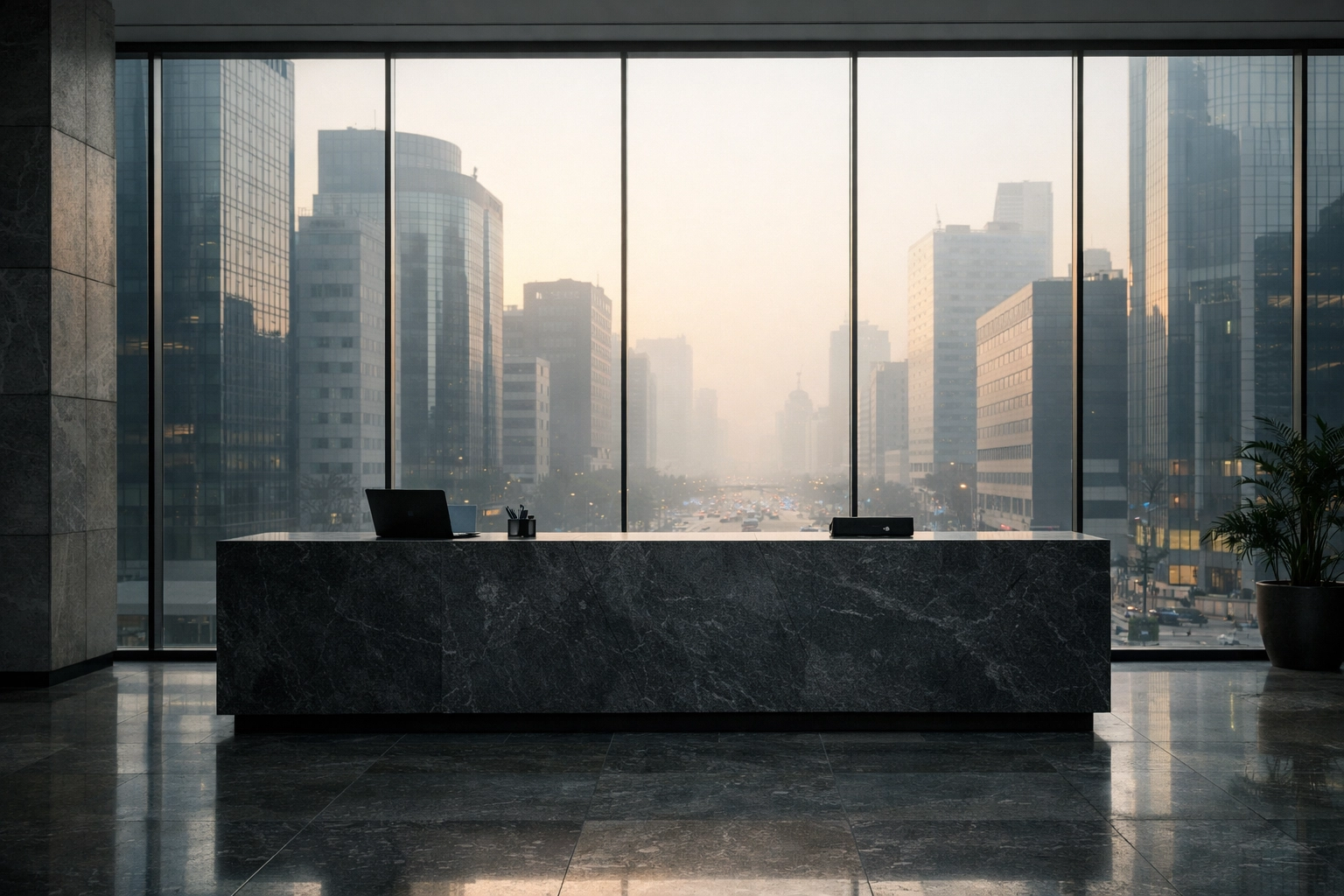 Minimalist corporate lobby in Seoul representing a strong local business presence and market commitment.