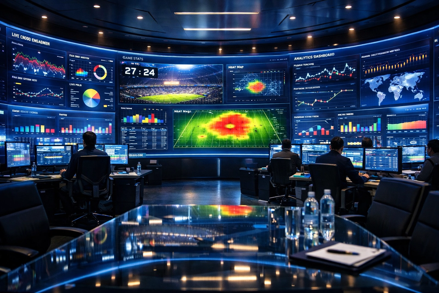 Sports analytics command center with real-time data visualization for ROI optimization