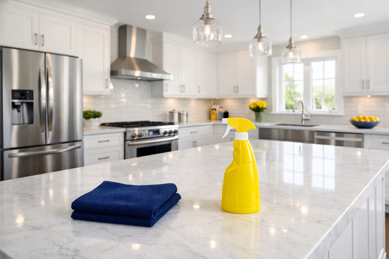Sparkling modern kitchen in Pepperell showing the results of professional house cleaning Pepperell MA services.