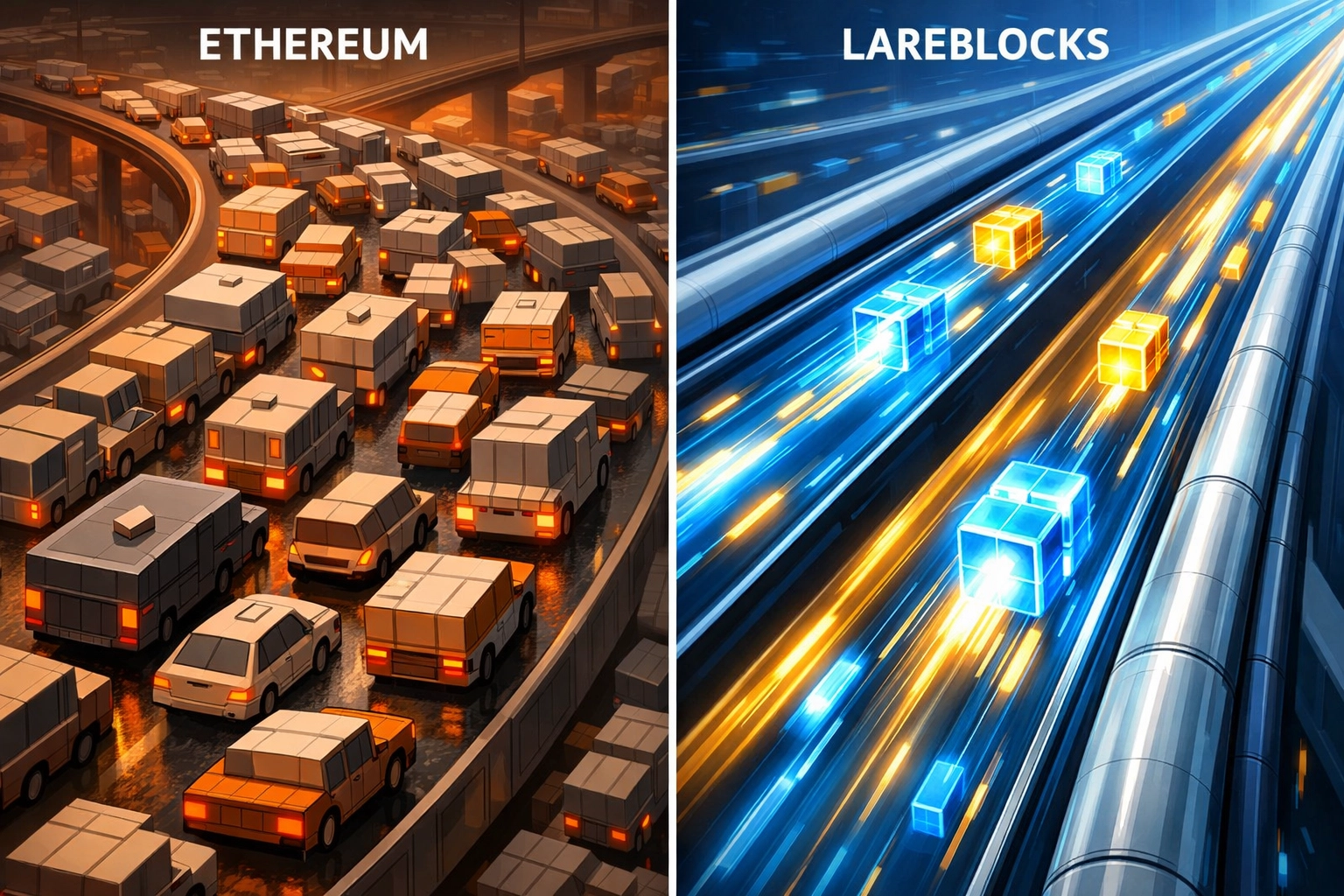 LareBlocks Layer 1 speed comparison showing faster transaction processing than Ethereum