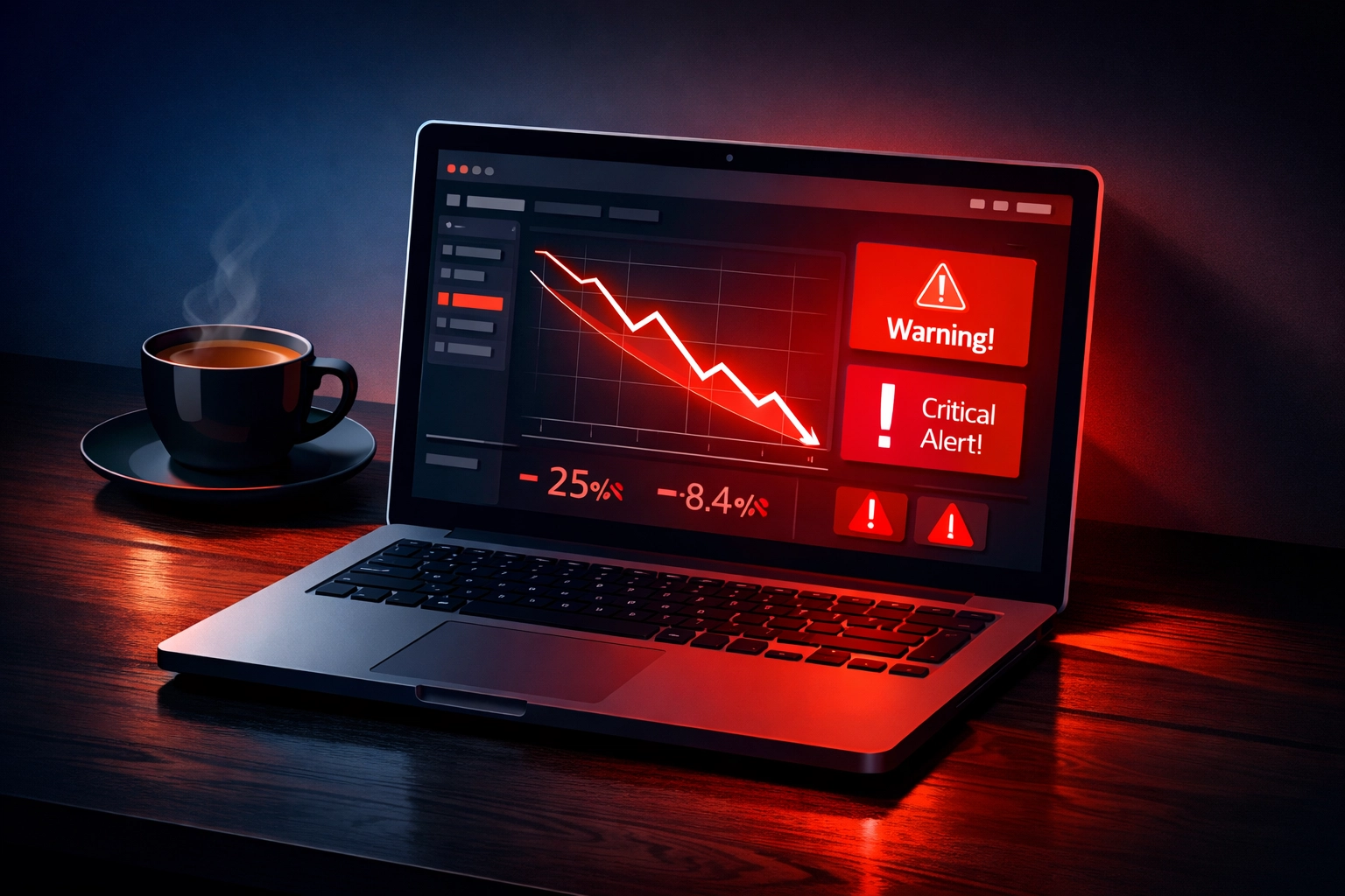 Website analytics dashboard showing declining traffic and performance metrics for Bristol business