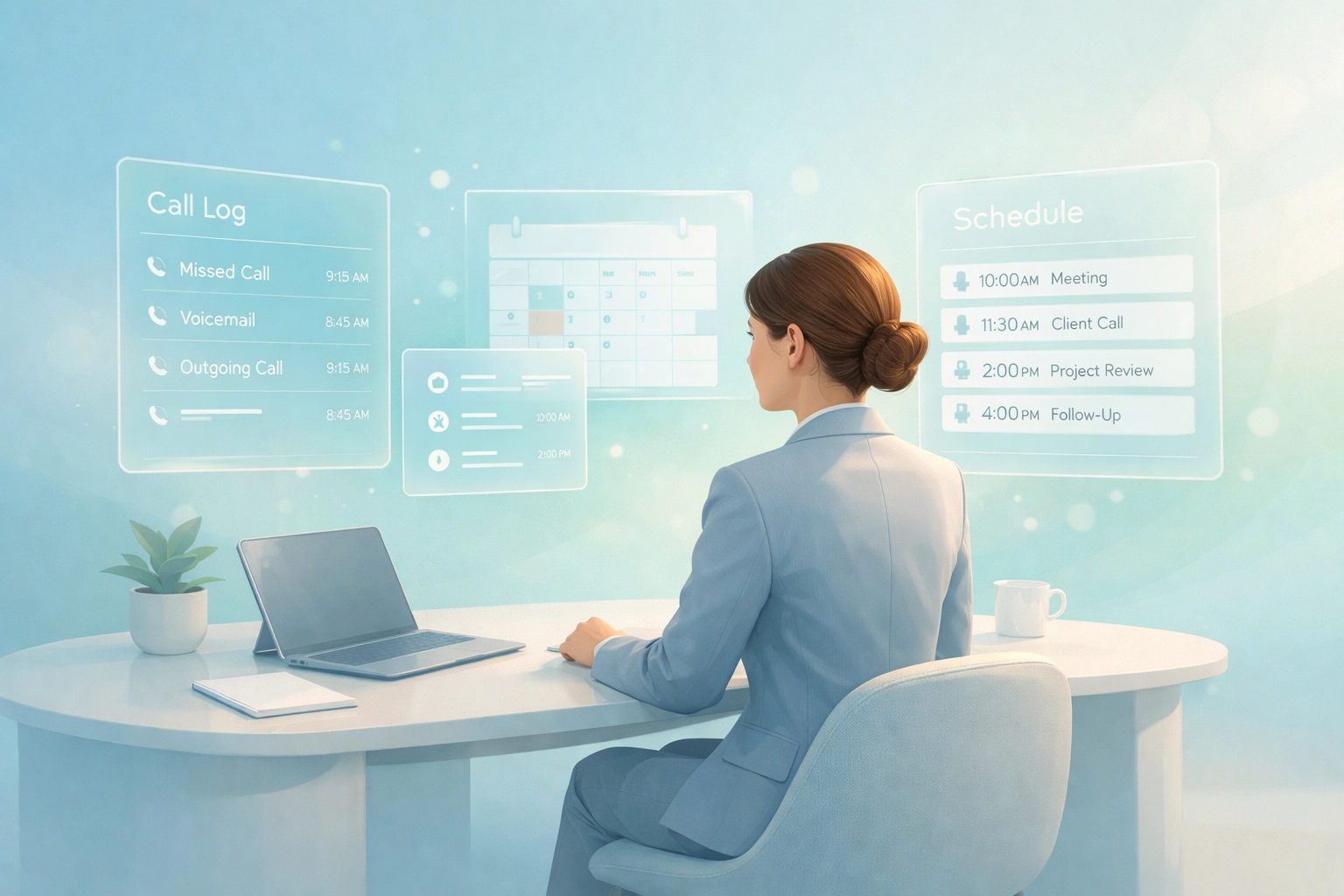 Professional AI receptionist managing law firm calls with organized appointment scheduling