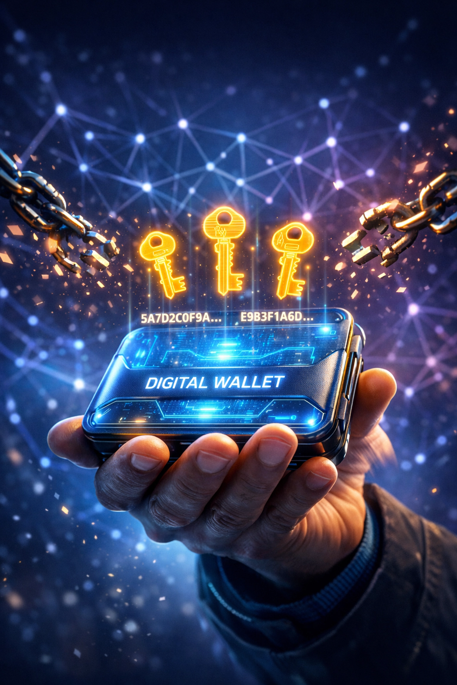 Self-custody crypto wallet with private keys symbolizing merchant financial independence