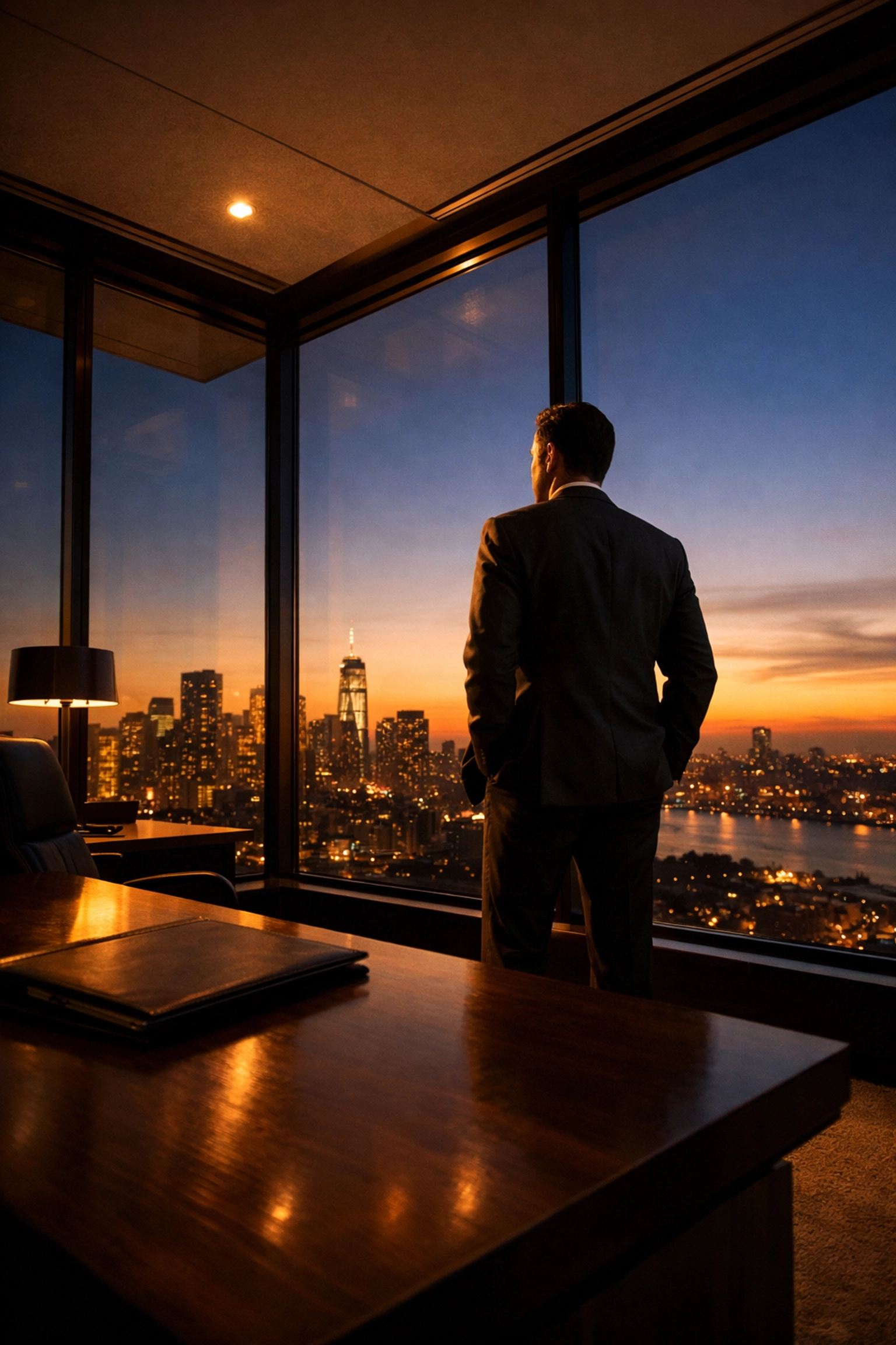 CEO in modern office contemplating strategic decision-making and organizational architecture