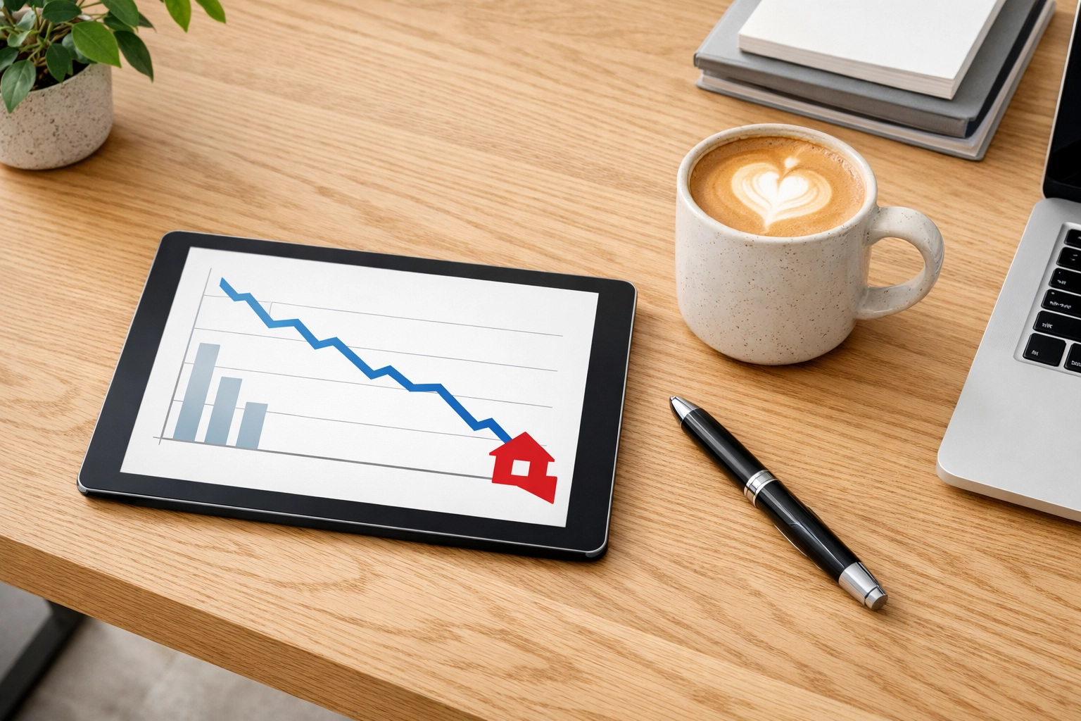A tablet showing a price reduction trend graph for homes in the Raleigh real estate market.