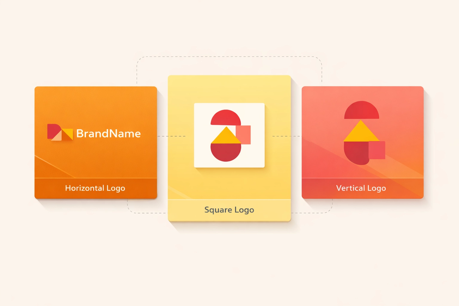 Modular brand identity system showing three logo format variations for scalable print design