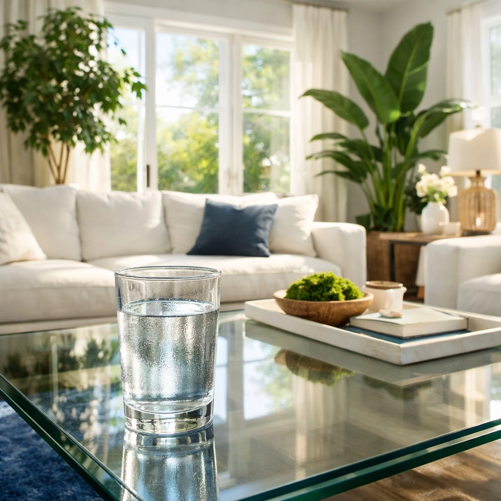 Clean, healthy living room in Lexington featuring dust-free surfaces and eco-friendly air quality.