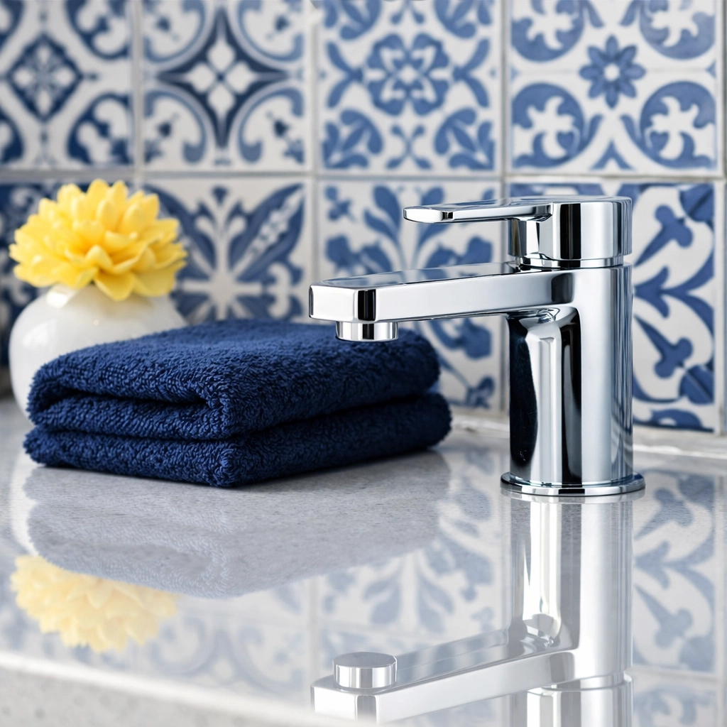 A sparkling luxury bathroom vanity and chrome faucet after expert deep cleaning services.