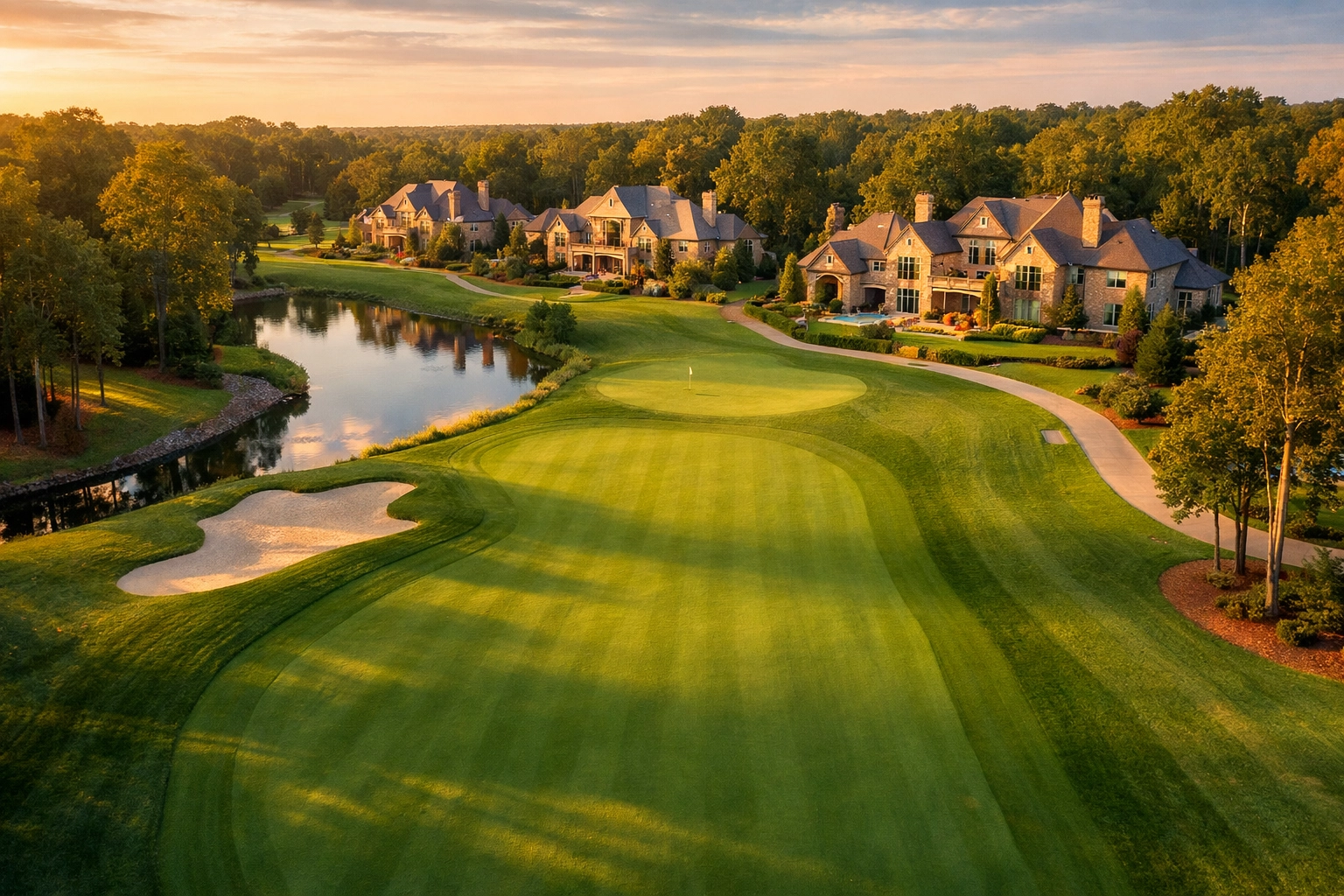Luxury gated community in North Carolina featuring high-end homes and a pristine golf course.