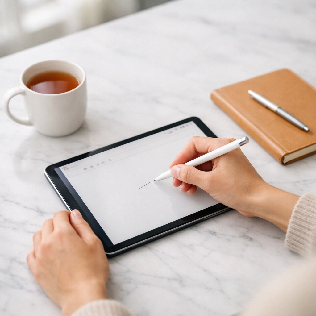 Digital tablet on a professional desk illustrating client onboarding automation systems.