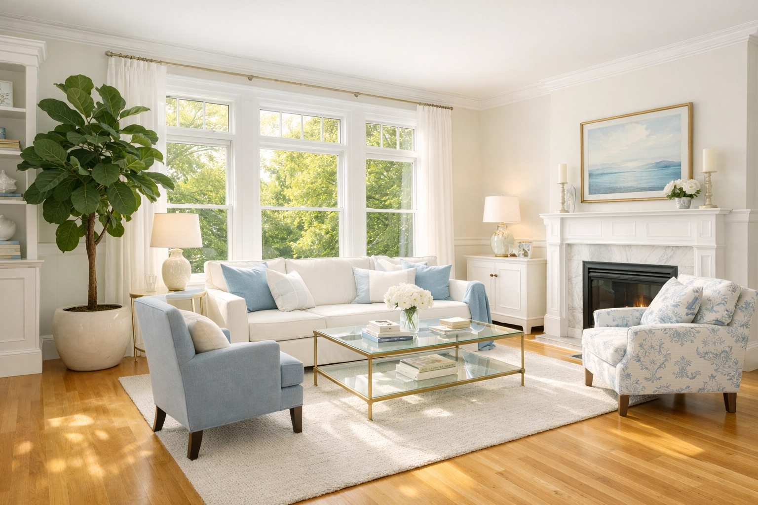 Pristine living room in a West Cambridge historic home featuring eco-friendly house cleaning Cambridge MA results.