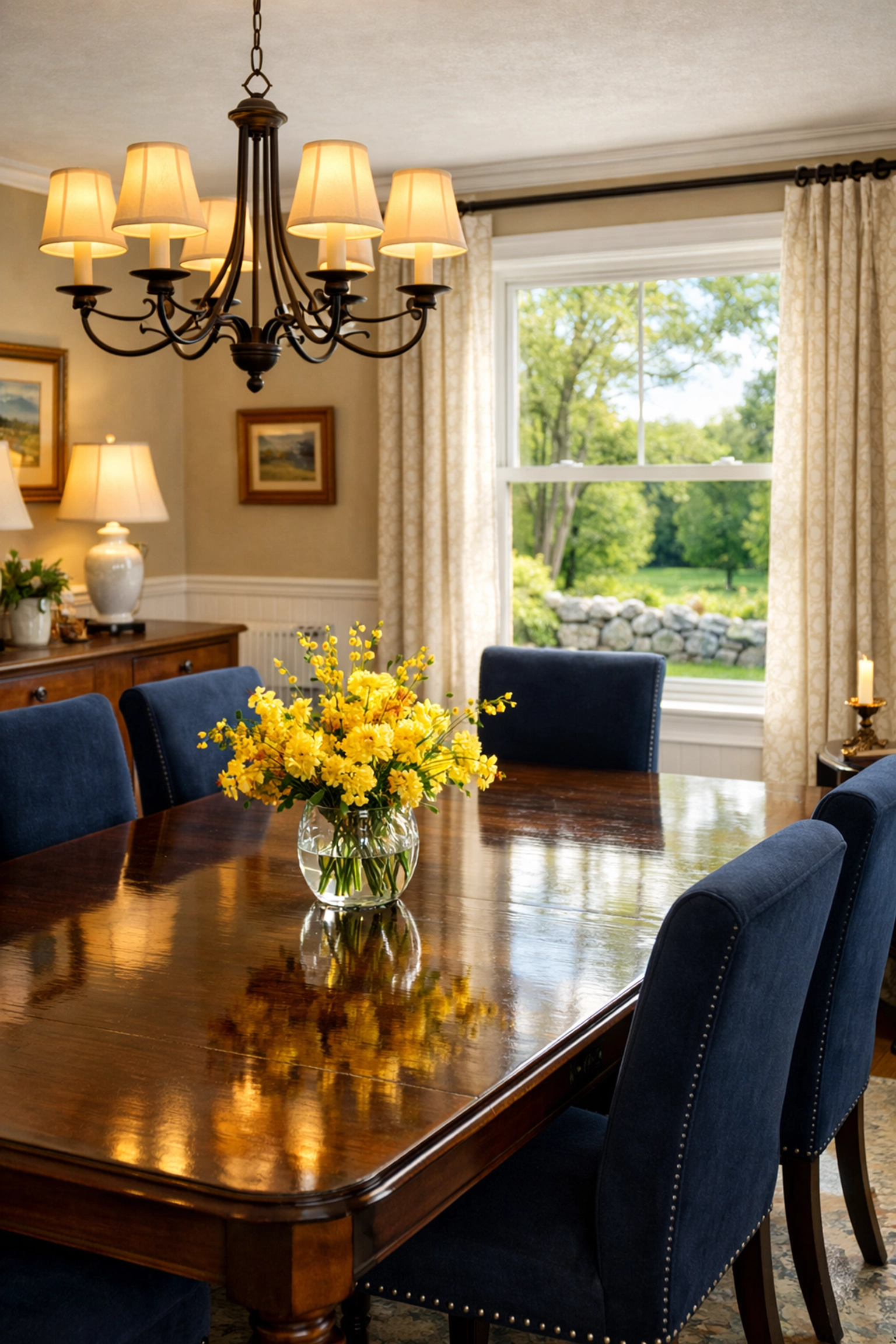 Clean, elegant dining room in a Shirley MA residence, highlighting local residential cleaning services for homeowners.