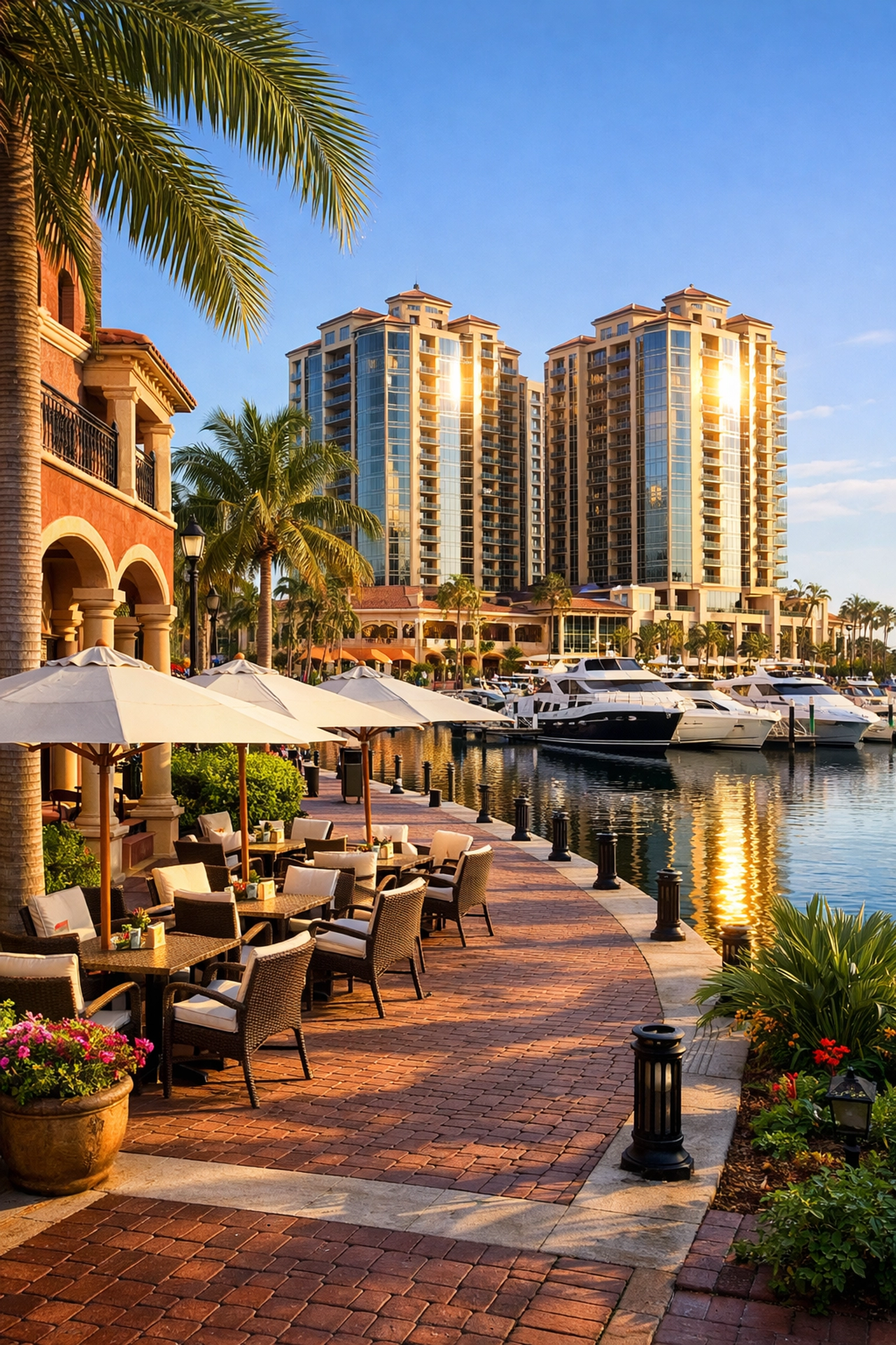 Luxury lifestyle at gated communities in Cape Coral Florida featuring waterfront marinas.