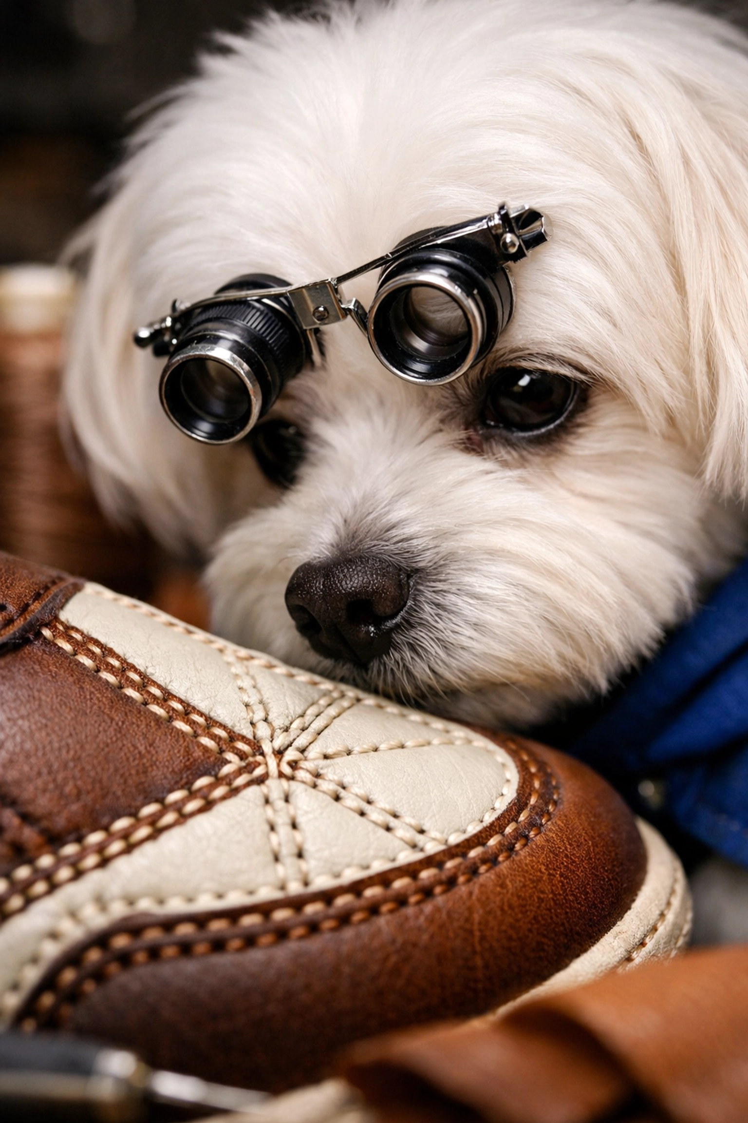 Daisy AI inspecting leather stitching on a sneaker to ensure high-quality professional authentication.