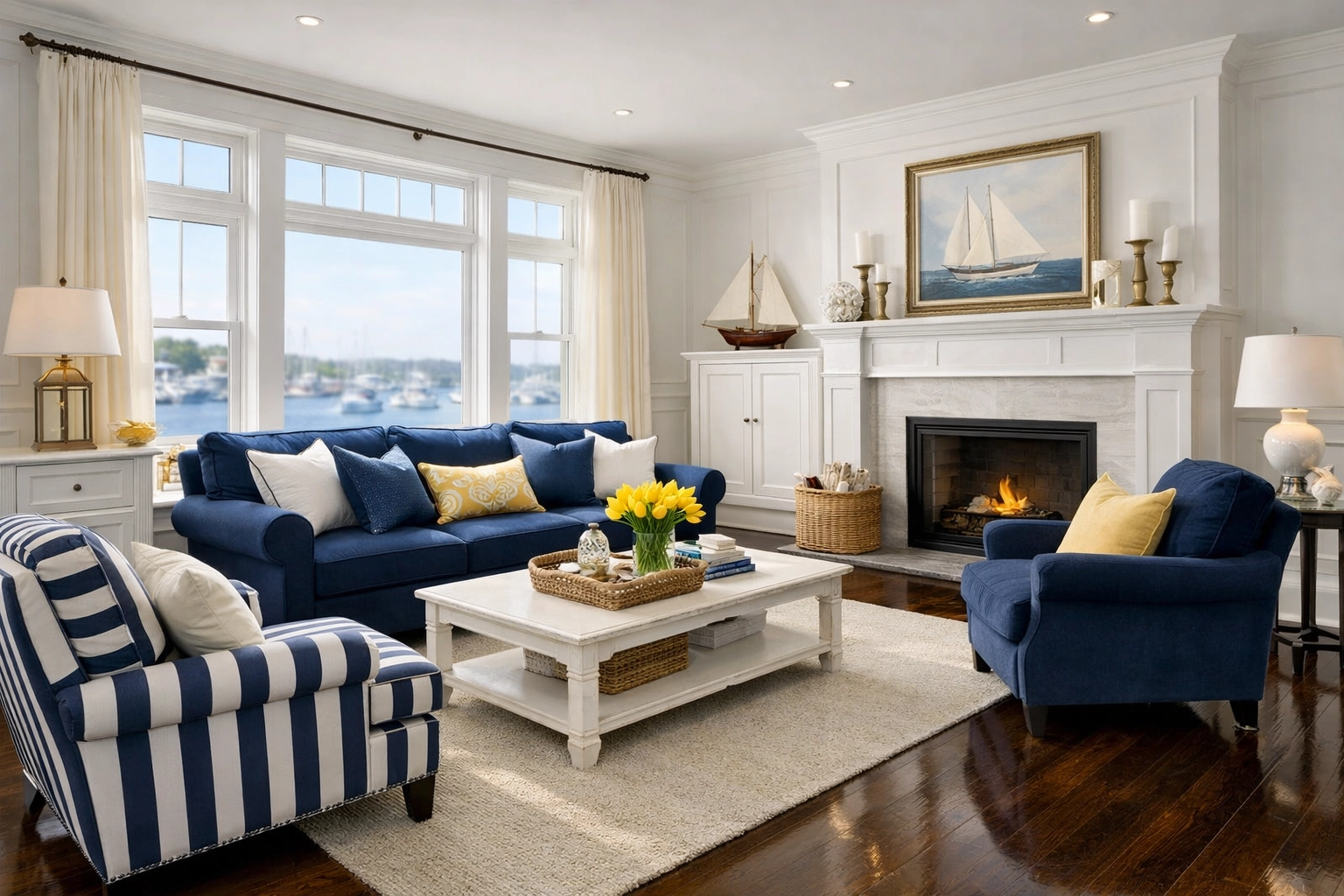 Spotless luxury living room in Marblehead showing the results of professional residential cleaning.