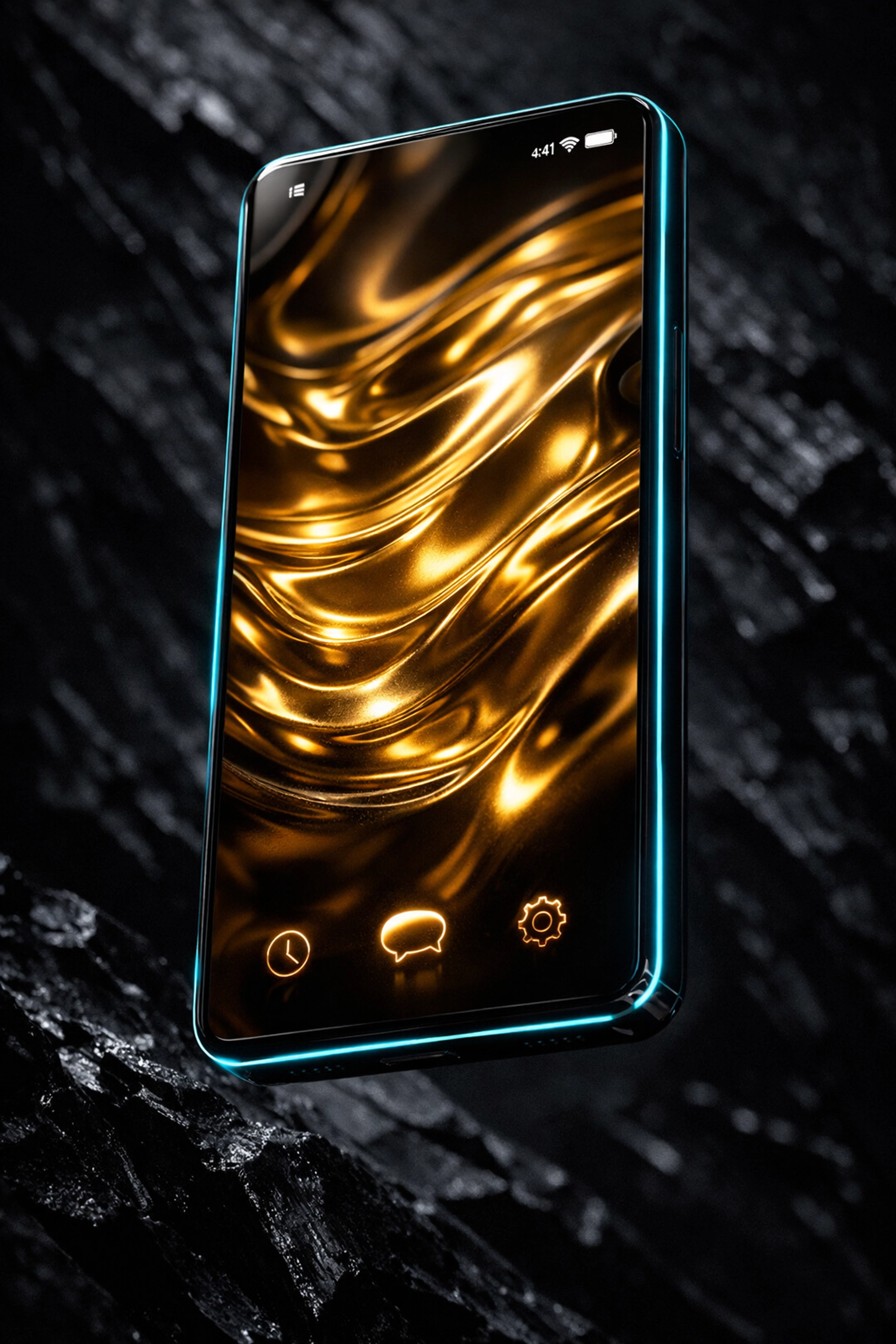 Bespoke UI UX design services showcased on a luxury smartphone interface with liquid gold textures.