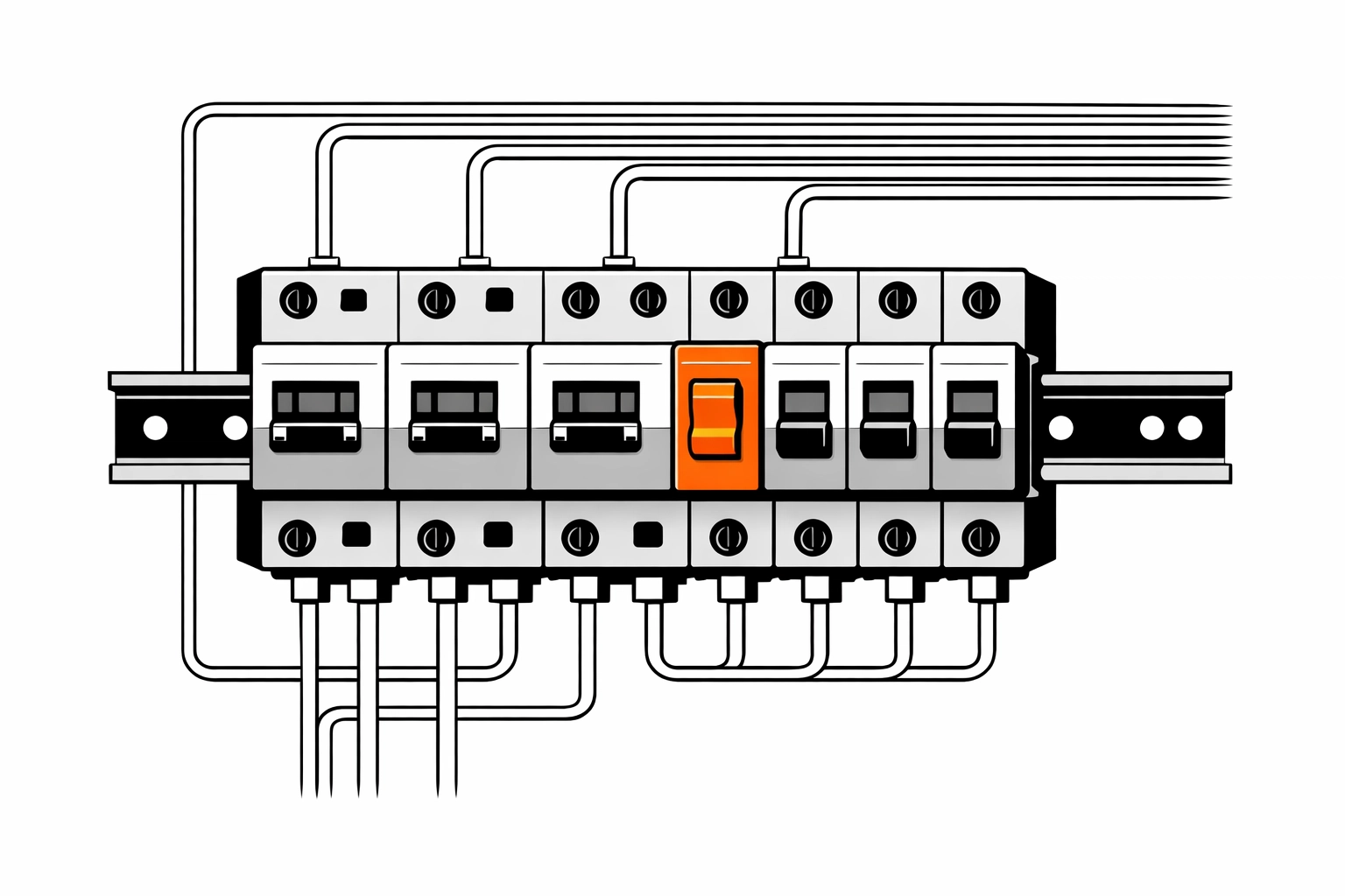 Moderne Hutschienen-Montage mit Sicherungen in einem Wiener Verteilerkasten für hohe Sicherheit.