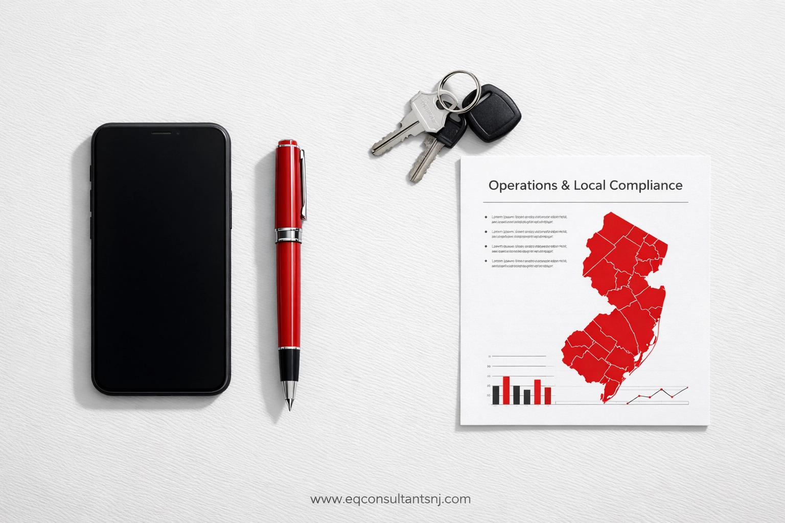 Professional business essentials and NJ map illustrating local expertise in New Jersey bookkeeping services.