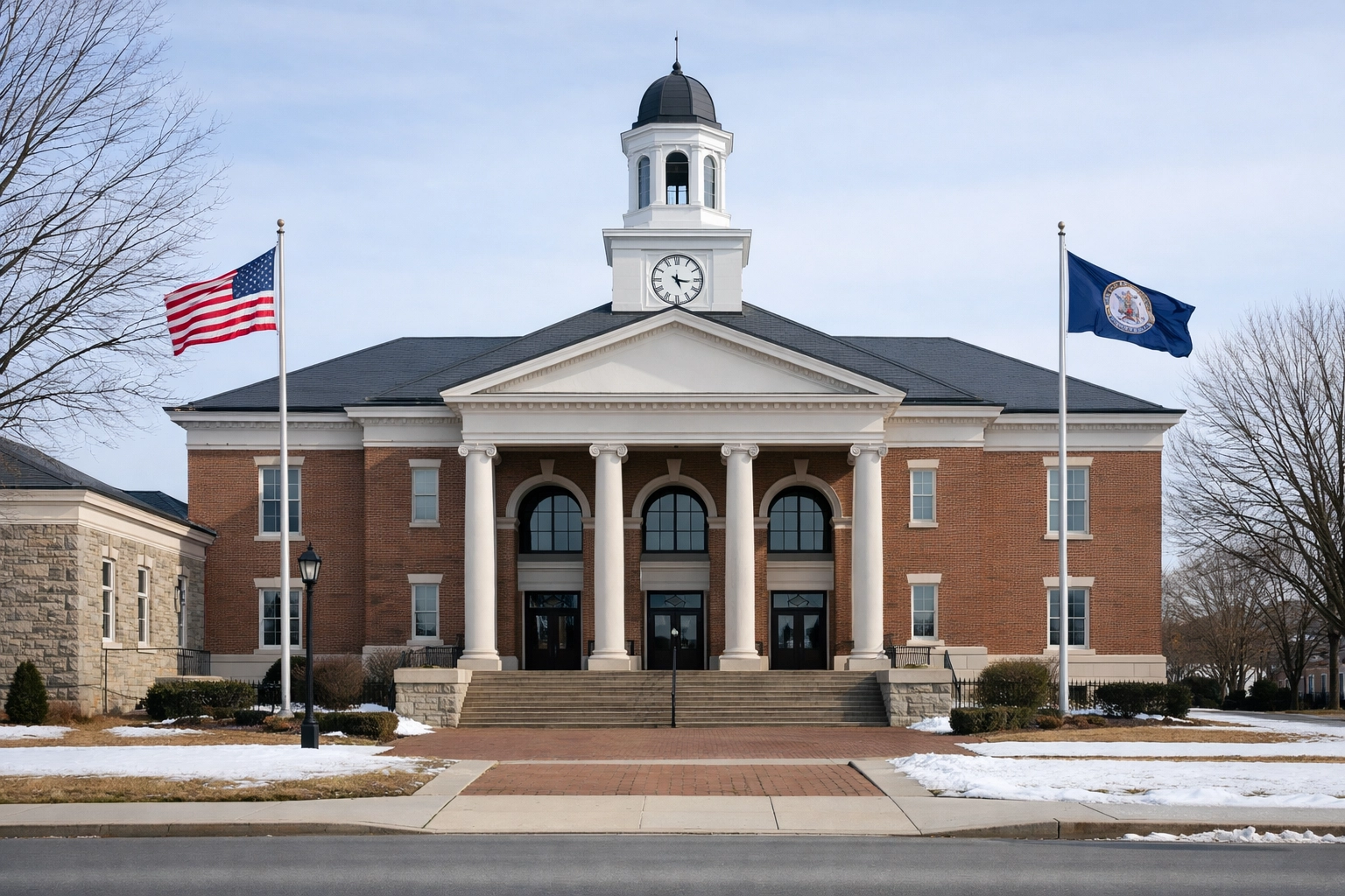 Photorealistic courthouse exterior in the Fredericksburg or Stafford area