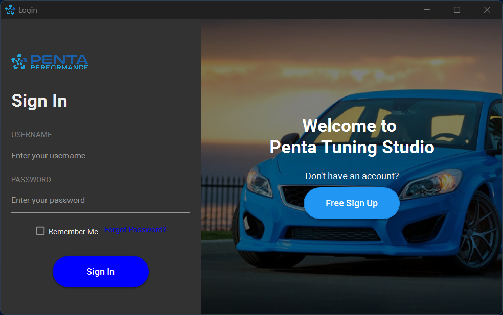 Penta Performance Tuning Studio Login Page
